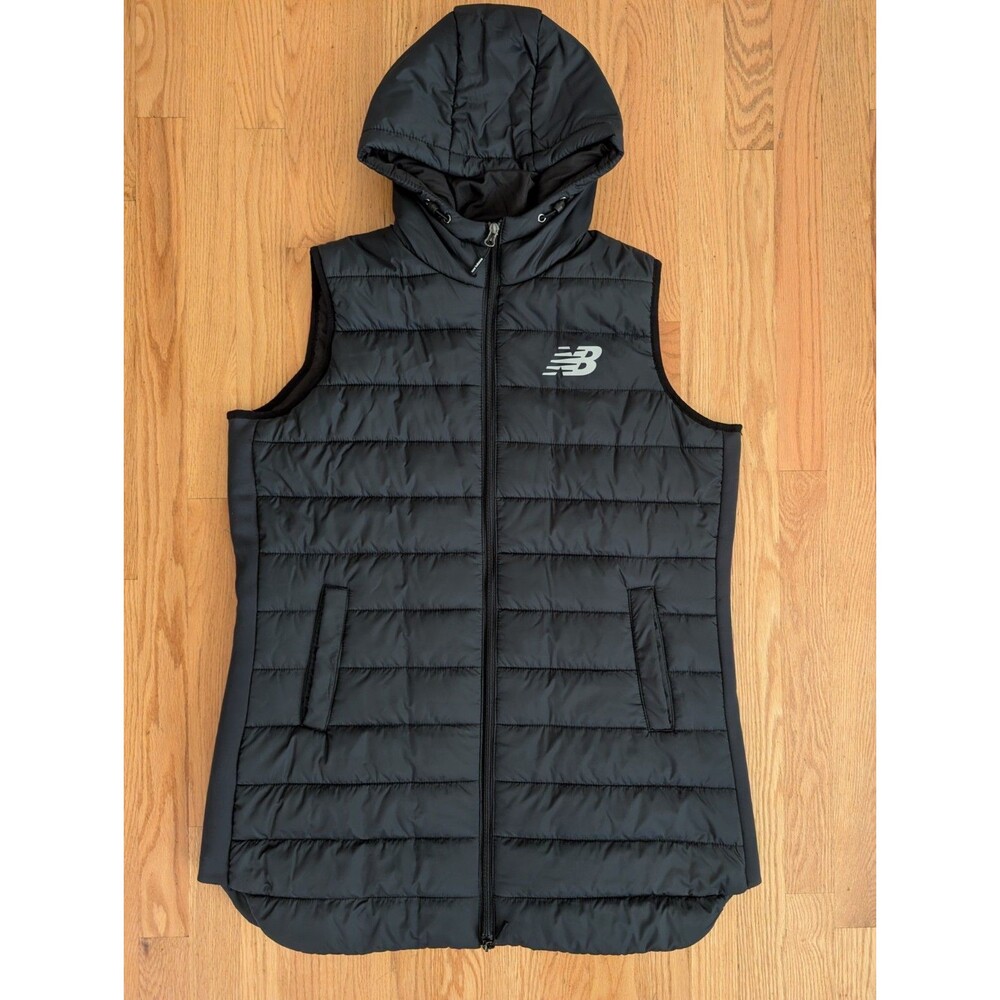 New Balance Puffer Vest Women Large Black Full Zip Hoodie Pockets